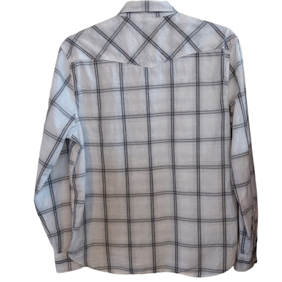 Lucky Brand White w/Gray Plaid Snap Front Western Shirt Size XL - Picture 3 of 10